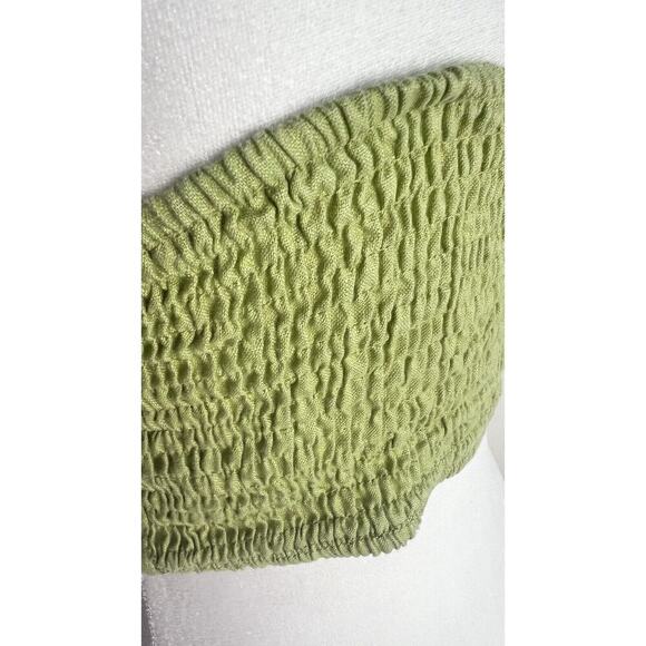The Editors Markets Womens Linen Green Smocked Zip Halter Crop Top Sz 8 - Picture 7 of 10